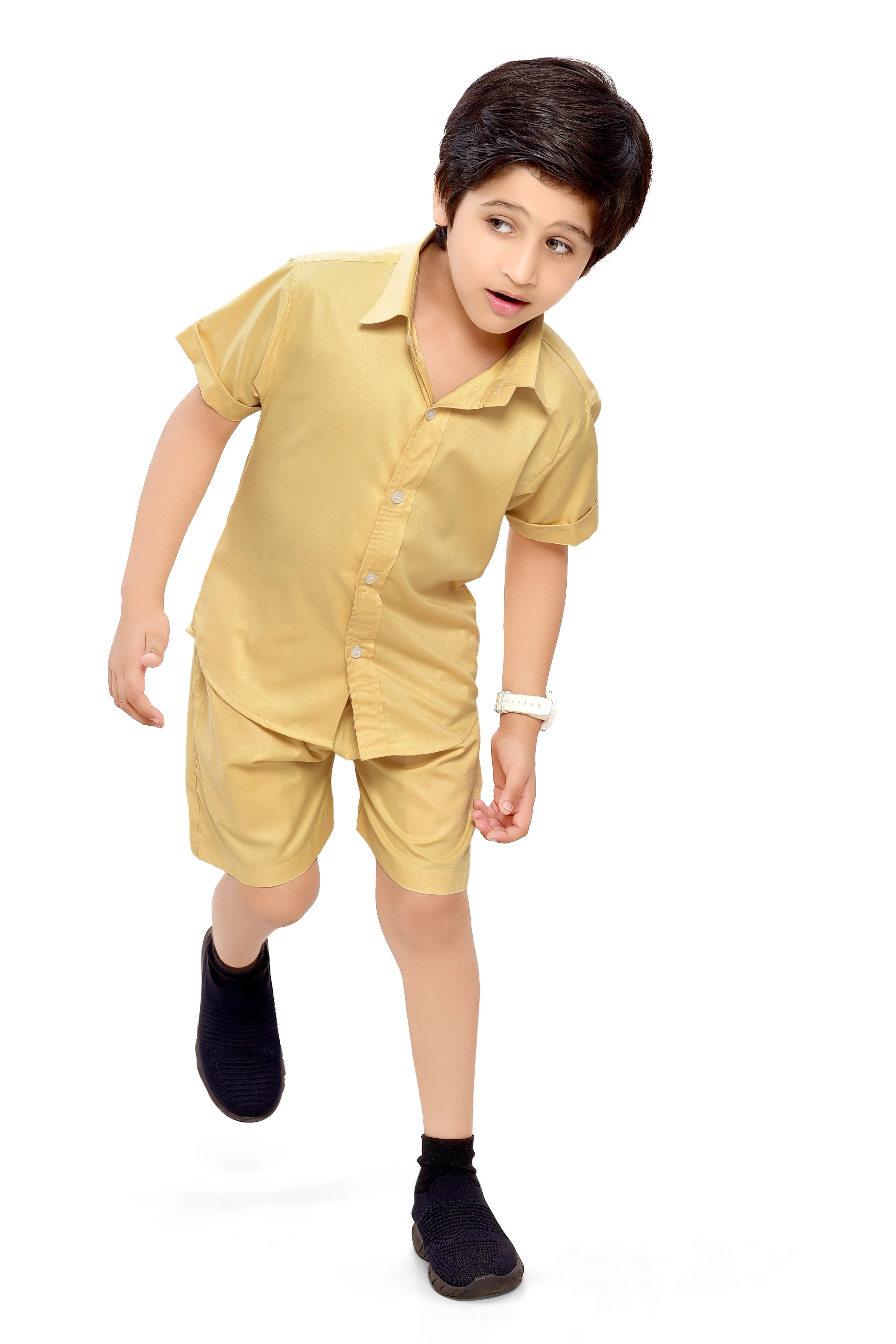 Plain Yellow Summer Ready Boys Cotton Co-Ord Set