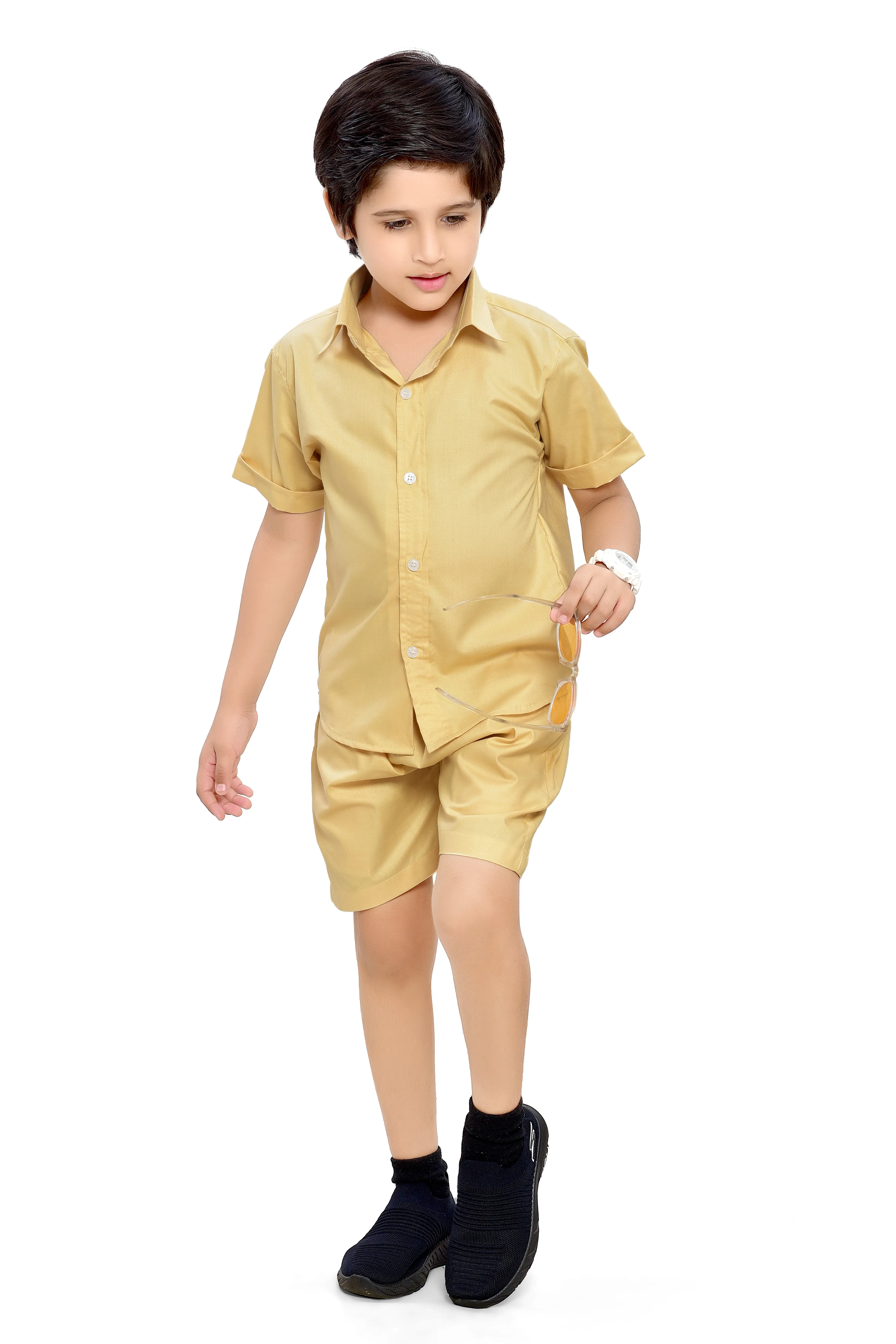 Plain Yellow Summer Ready Boys Cotton Co-Ord Set
