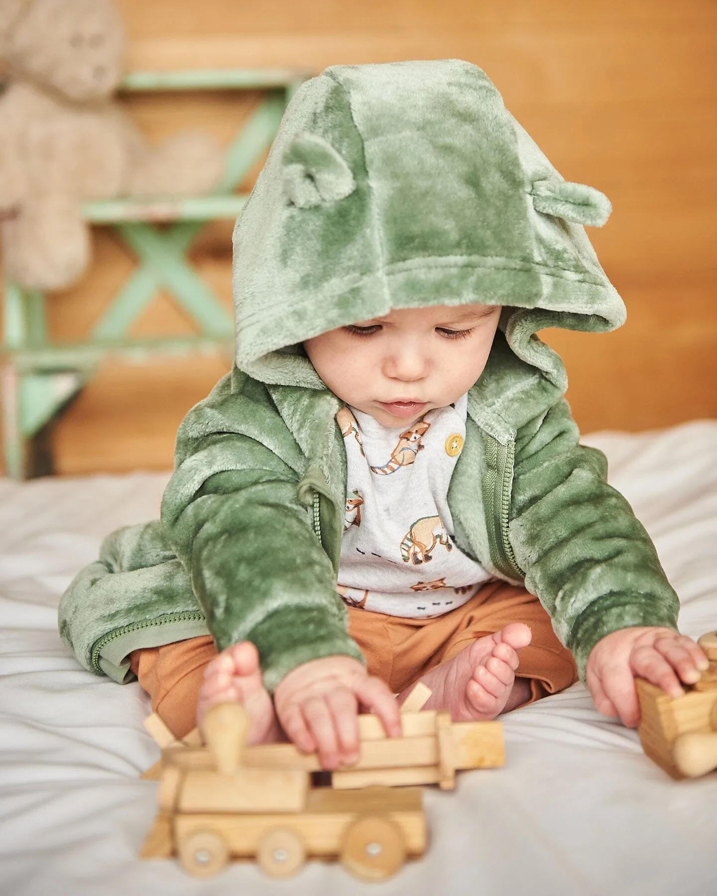 Plush Hooded Zip Jacket Green