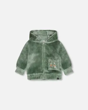 Plush Hooded Zip Jacket Green