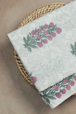 Prettiest Floral on Cream Sanganeri Cotton Fabric