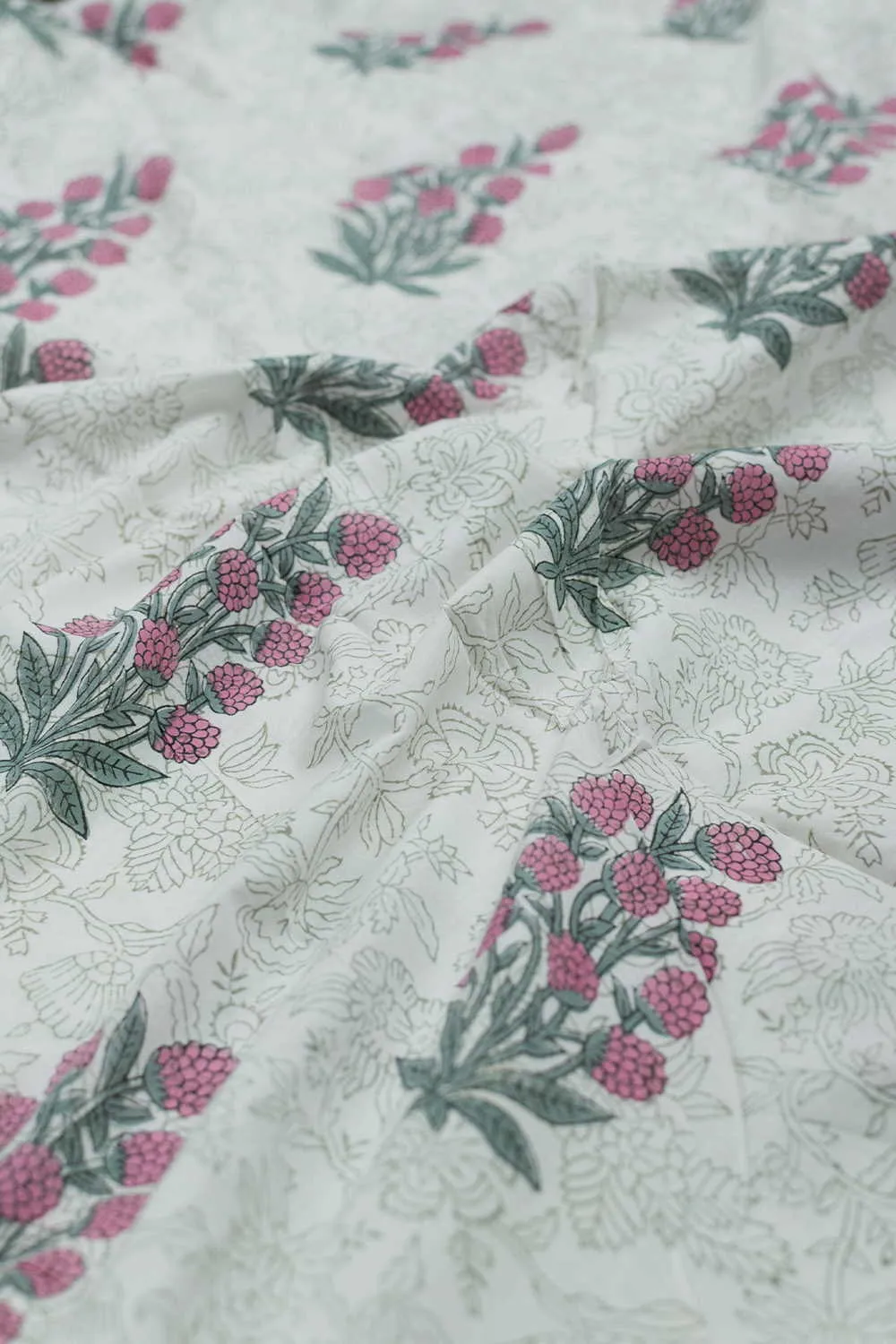 Prettiest Floral on Cream Sanganeri Cotton Fabric