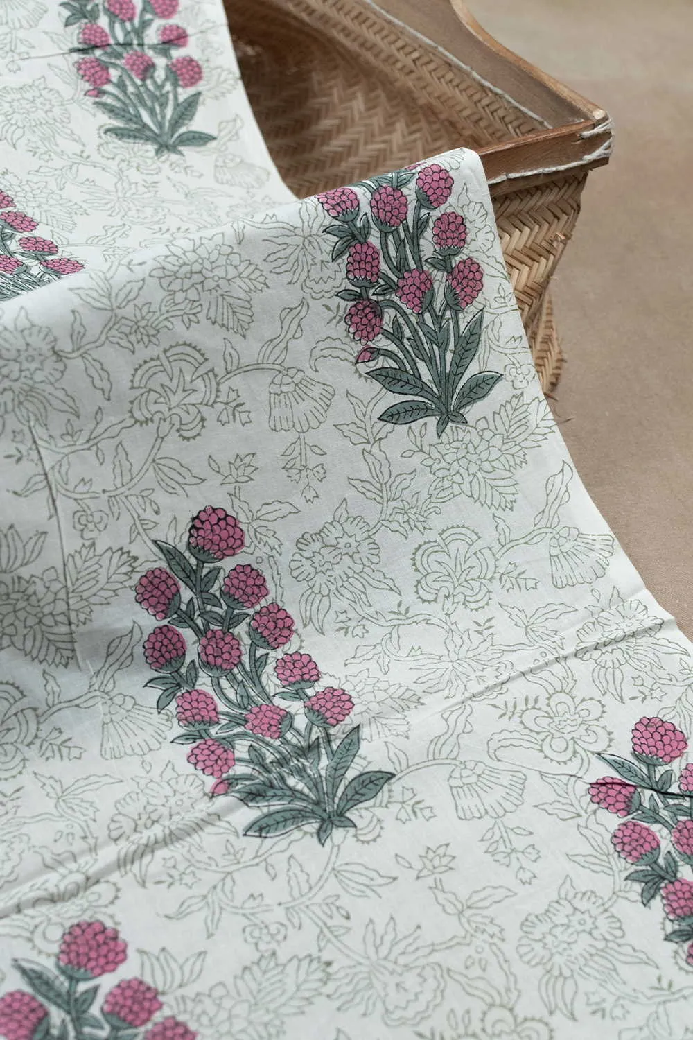 Prettiest Floral on Cream Sanganeri Cotton Fabric