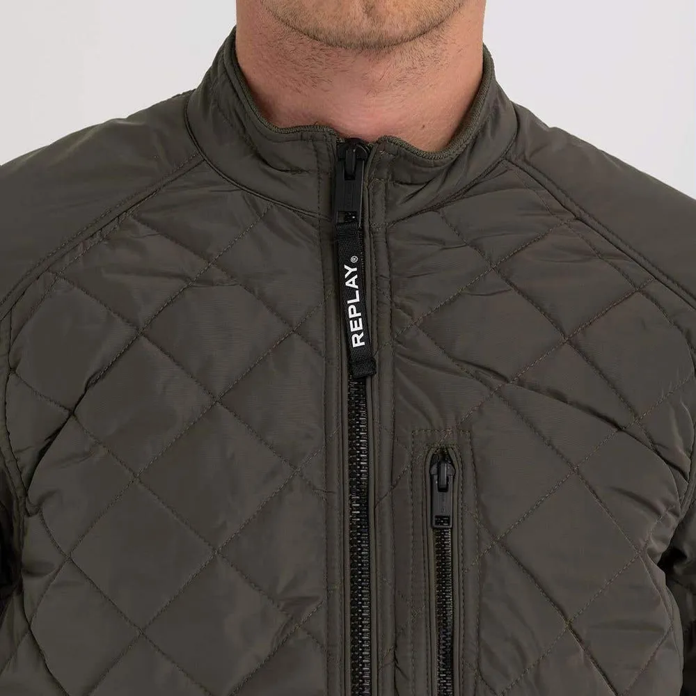 Quilted Moto Jacket - Khaki