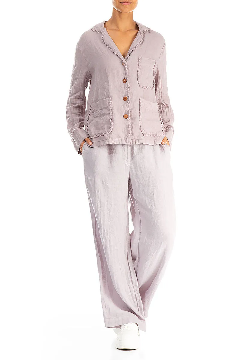 Raw Edge Three Pockets Greige Linen Jacket
