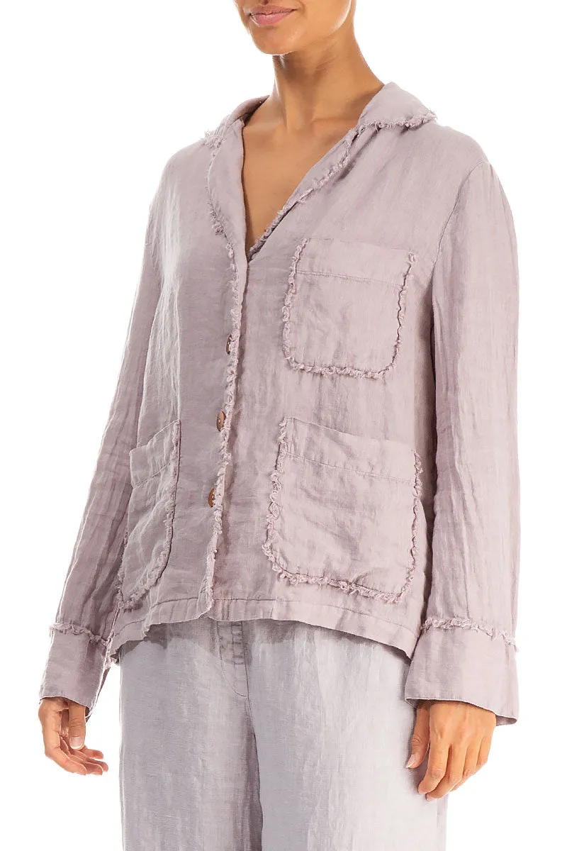 Raw Edge Three Pockets Greige Linen Jacket