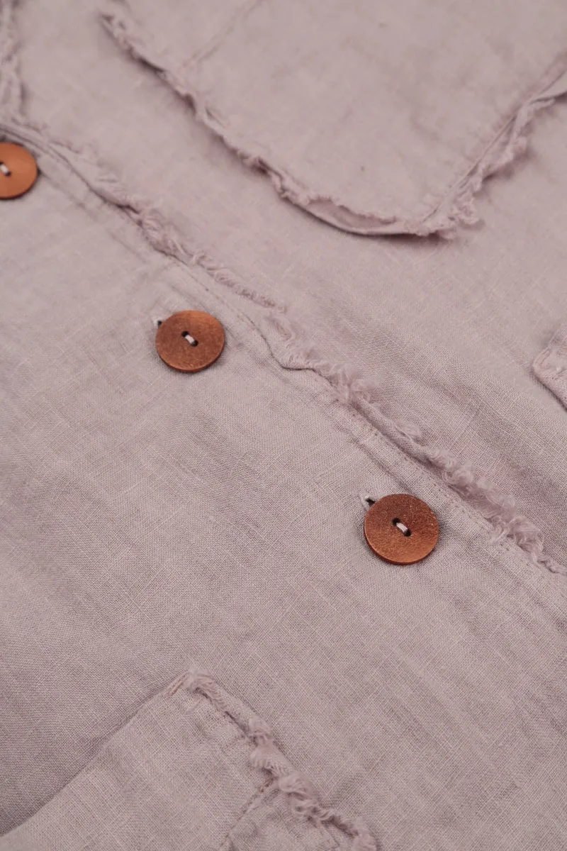 Raw Edge Three Pockets Greige Linen Jacket