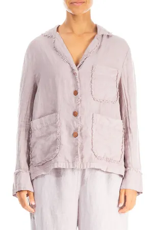 Raw Edge Three Pockets Greige Linen Jacket