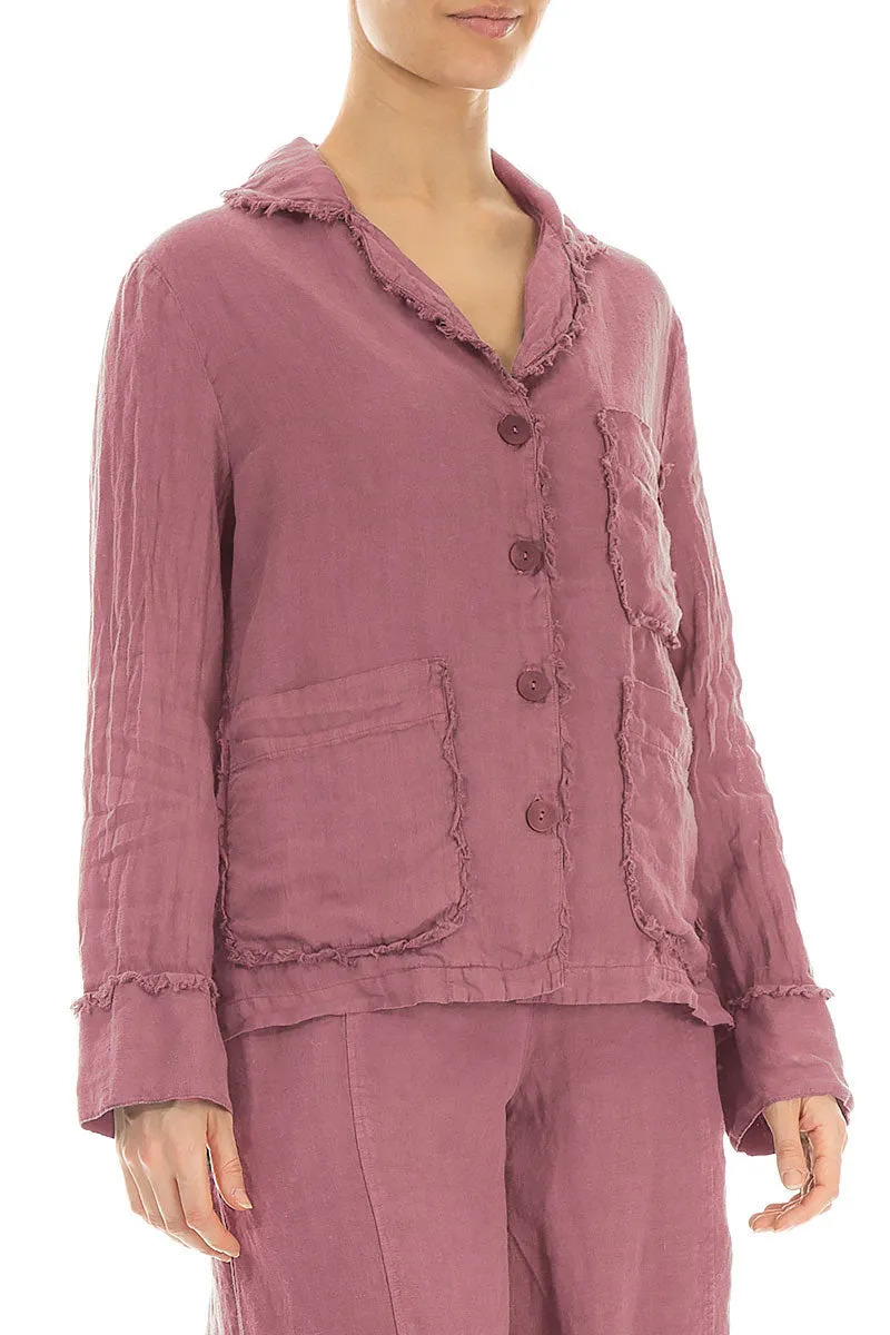 Raw Edge Three Pockets Mauve Taupe Linen Jacket