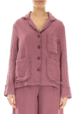 Raw Edge Three Pockets Mauve Taupe Linen Jacket