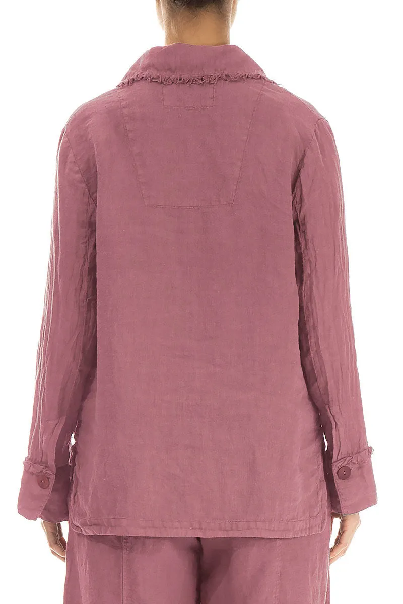 Raw Edge Three Pockets Mauve Taupe Linen Jacket