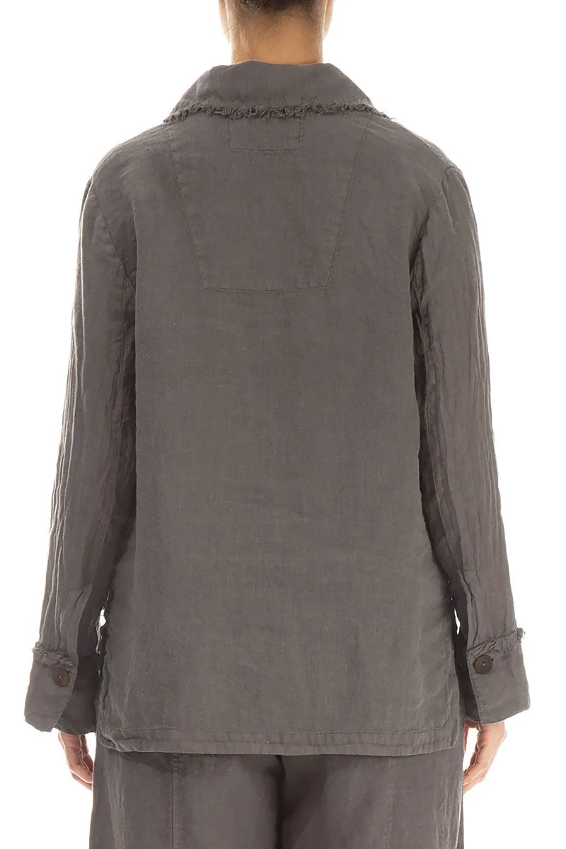 Raw Edge Three Pockets Truffle Linen Jacket