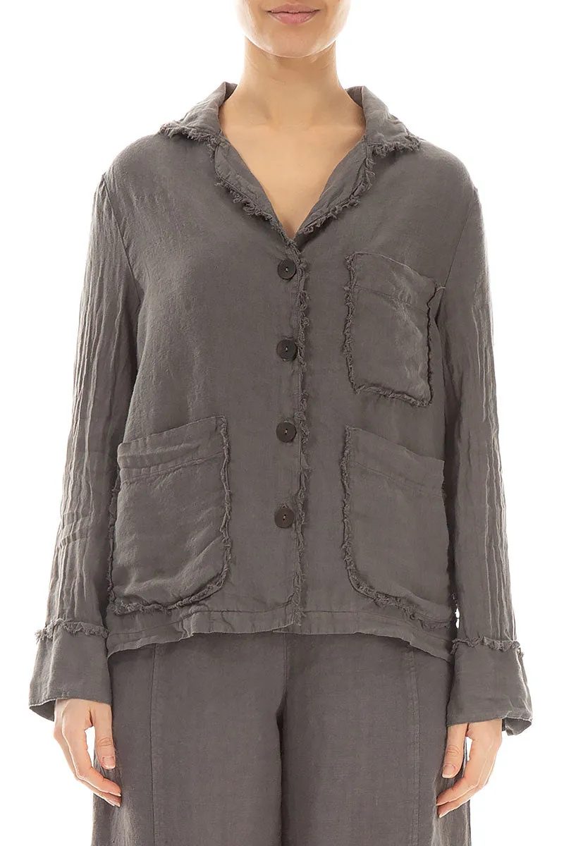 Raw Edge Three Pockets Truffle Linen Jacket