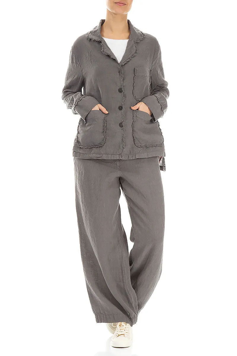 Raw Edge Three Pockets Truffle Linen Jacket