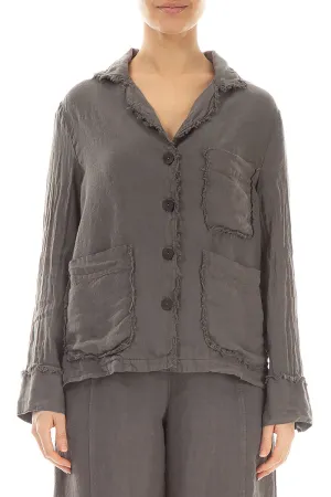 Raw Edge Three Pockets Truffle Linen Jacket