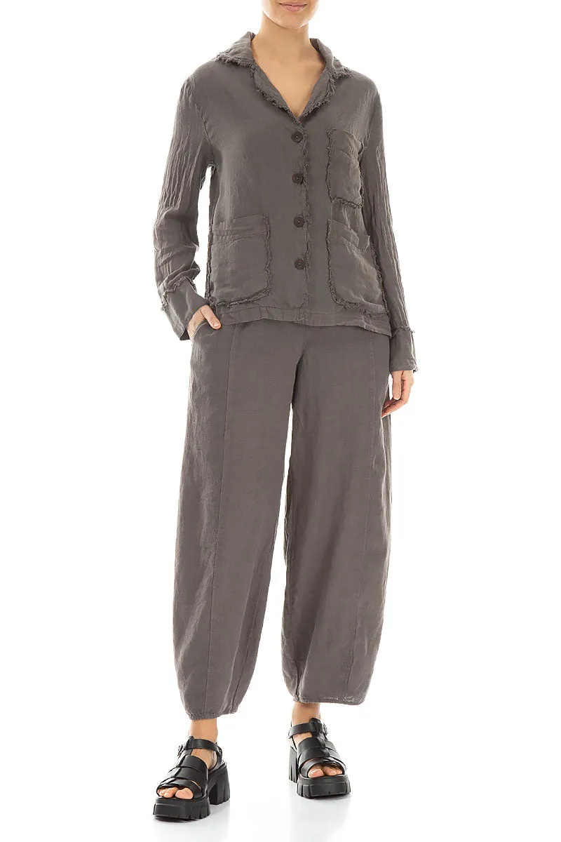 Raw Edge Three Pockets Truffle Linen Jacket
