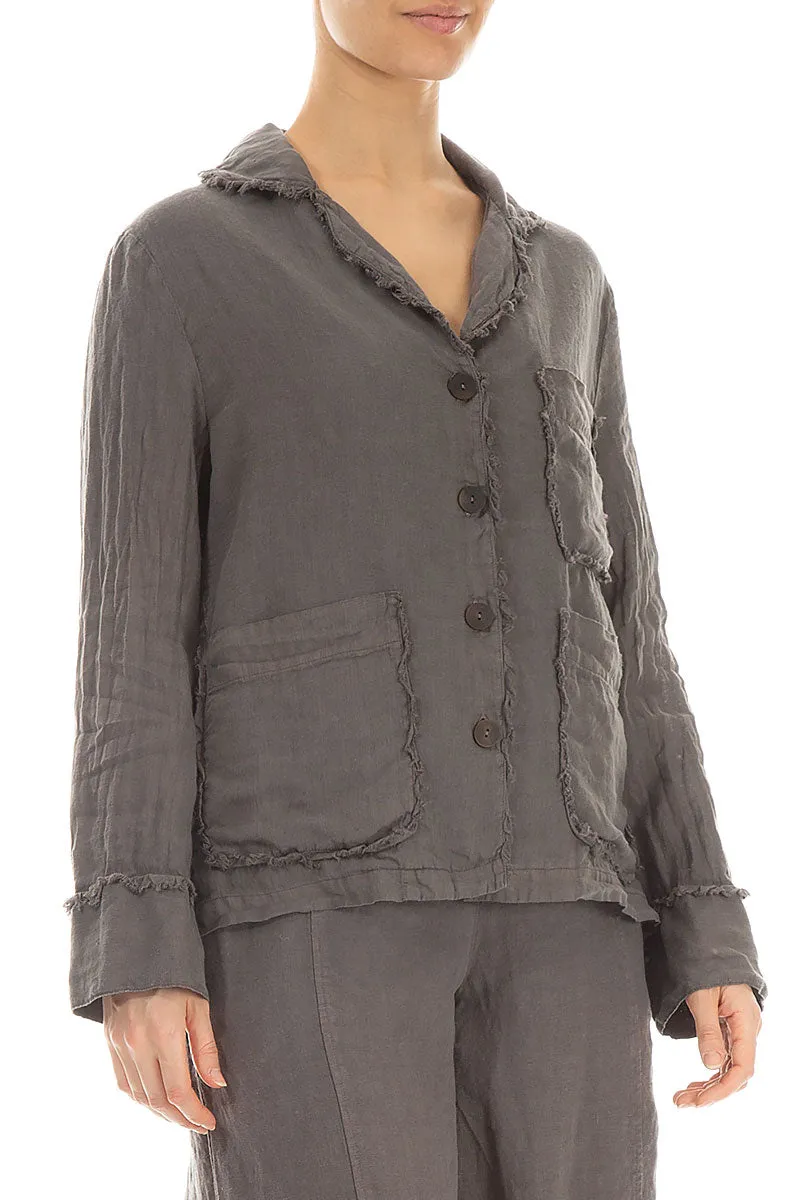 Raw Edge Three Pockets Truffle Linen Jacket
