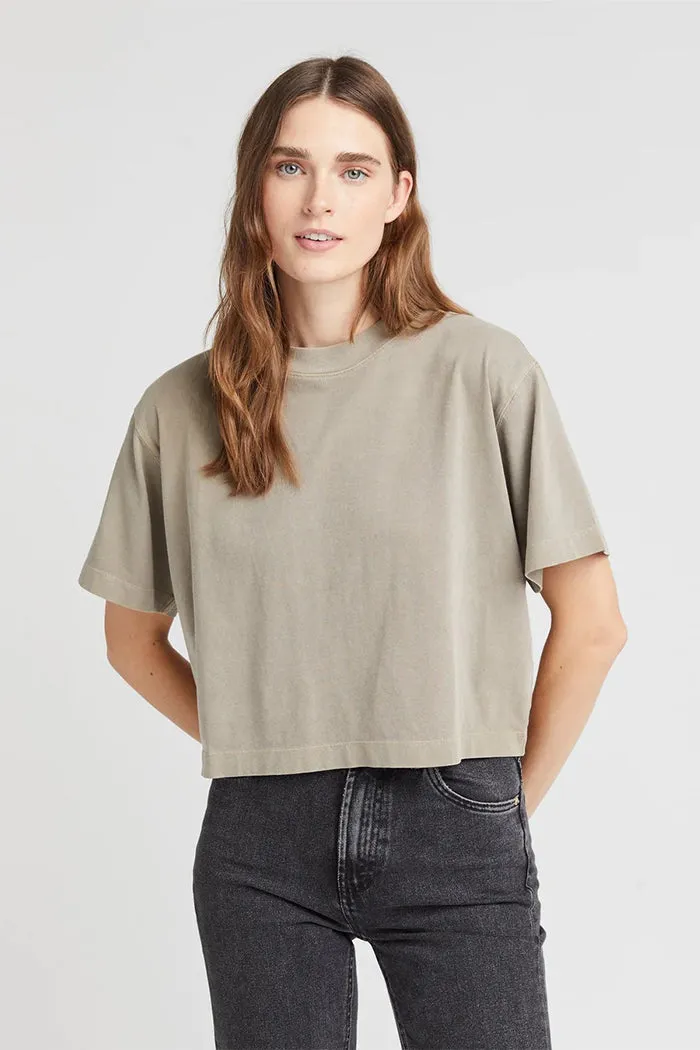 RELAXED SHORT SLEEVE CROP TEE WARM GREY