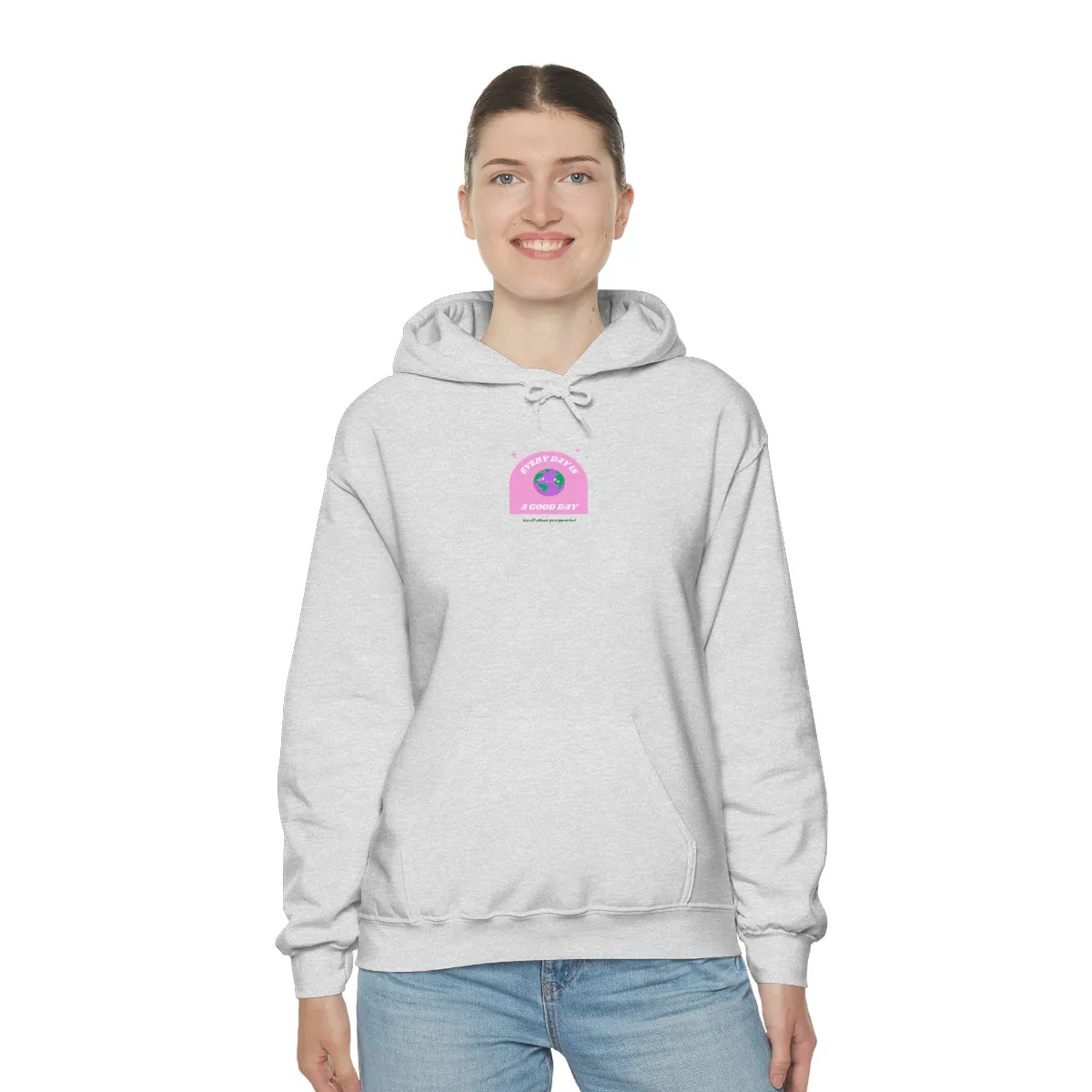 Retro Every Day is a Good Day, Its All About Perspective Earth Pink Purple Back Graphic Hoodie, VSCO Girl Oversized Trendy Tumblr Sw