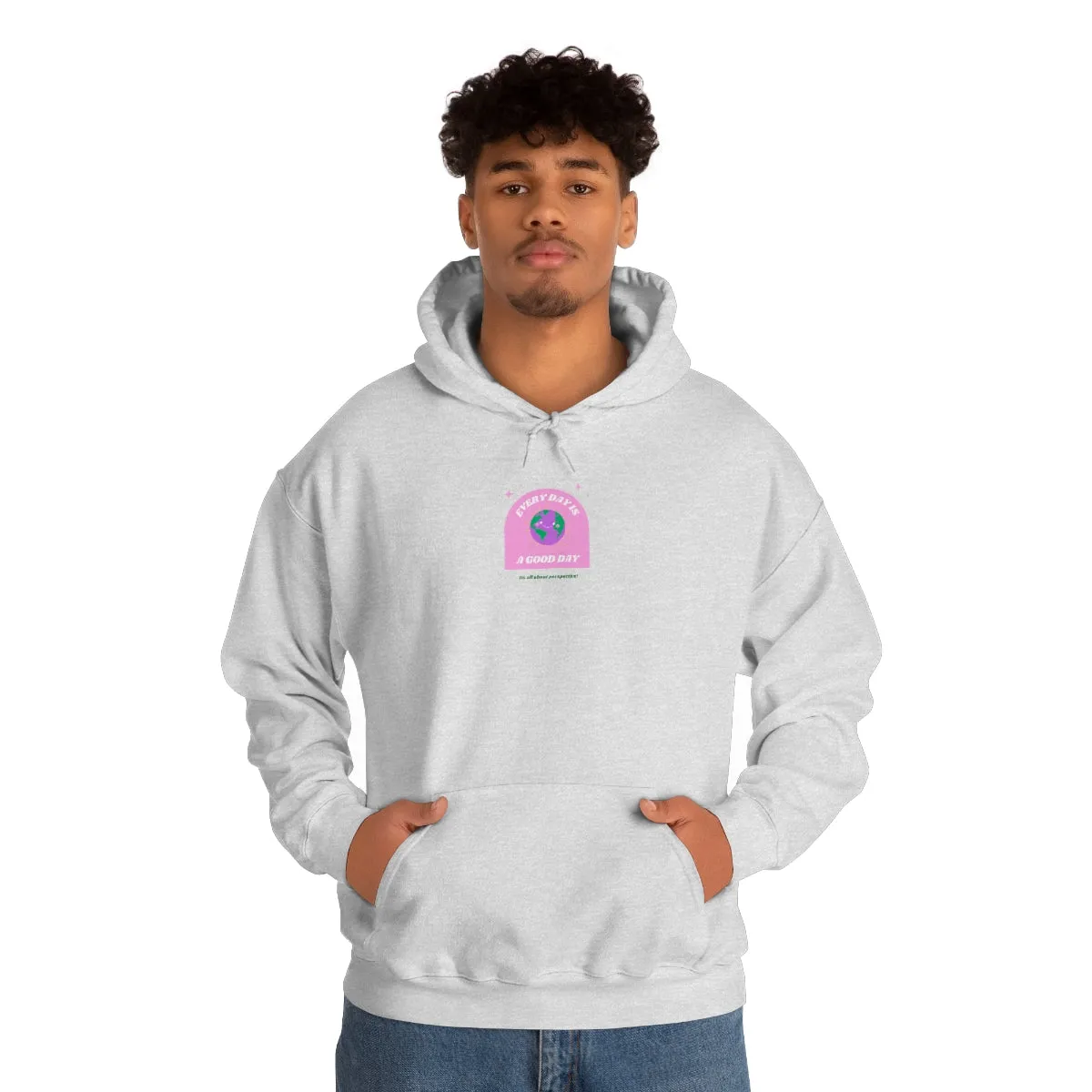 Retro Every Day is a Good Day, Its All About Perspective Earth Pink Purple Back Graphic Hoodie, VSCO Girl Oversized Trendy Tumblr Sw