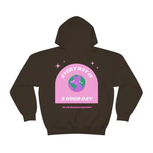 Retro Every Day is a Good Day, Its All About Perspective Earth Pink Purple Back Graphic Hoodie, VSCO Girl Oversized Trendy Tumblr Sw
