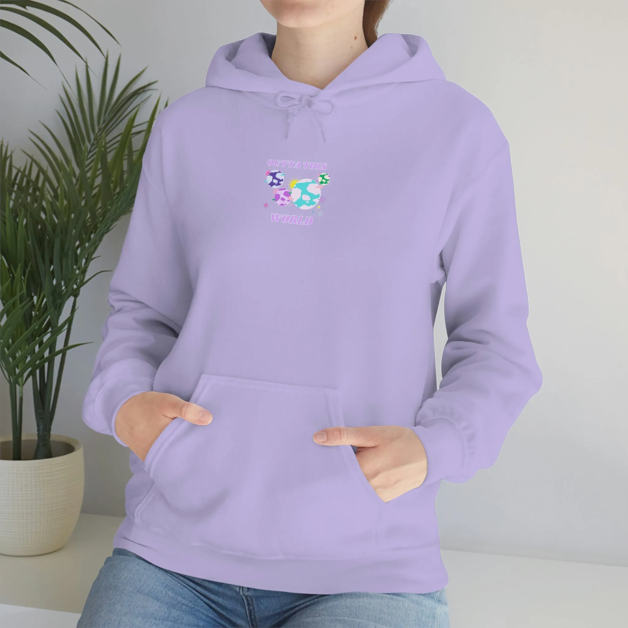 Retro Outta This World Lilac Violet Lavender Graphic Hoodie, VSCO Girl Sweatshirt, Tumblr Hoodie, Oversized Trendy Back Print Top Rare Color