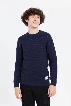 Senior Boys Navy Jacquard Pullover