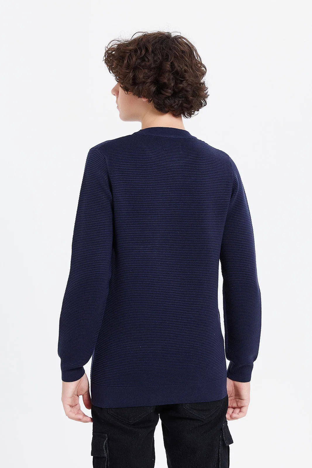 Senior Boys Navy Jacquard Pullover