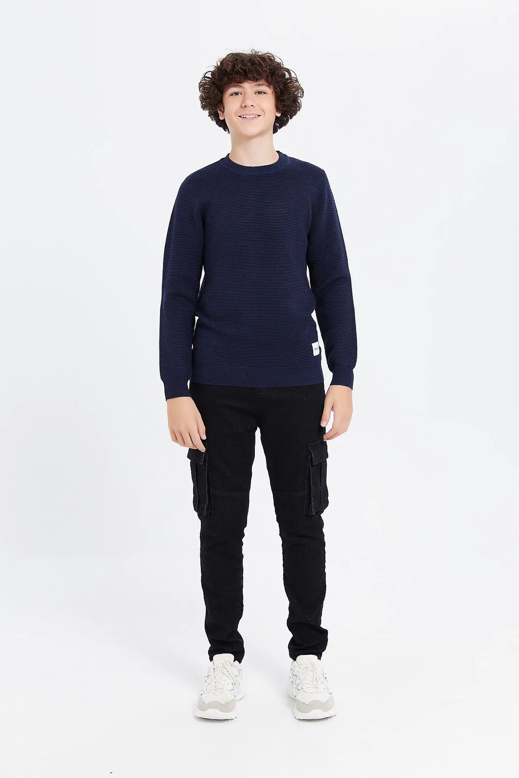 Senior Boys Navy Jacquard Pullover