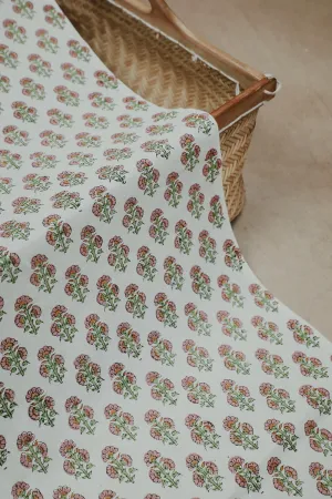 Snow Cream with Florets Mul Cotton Sanganeri Fabric