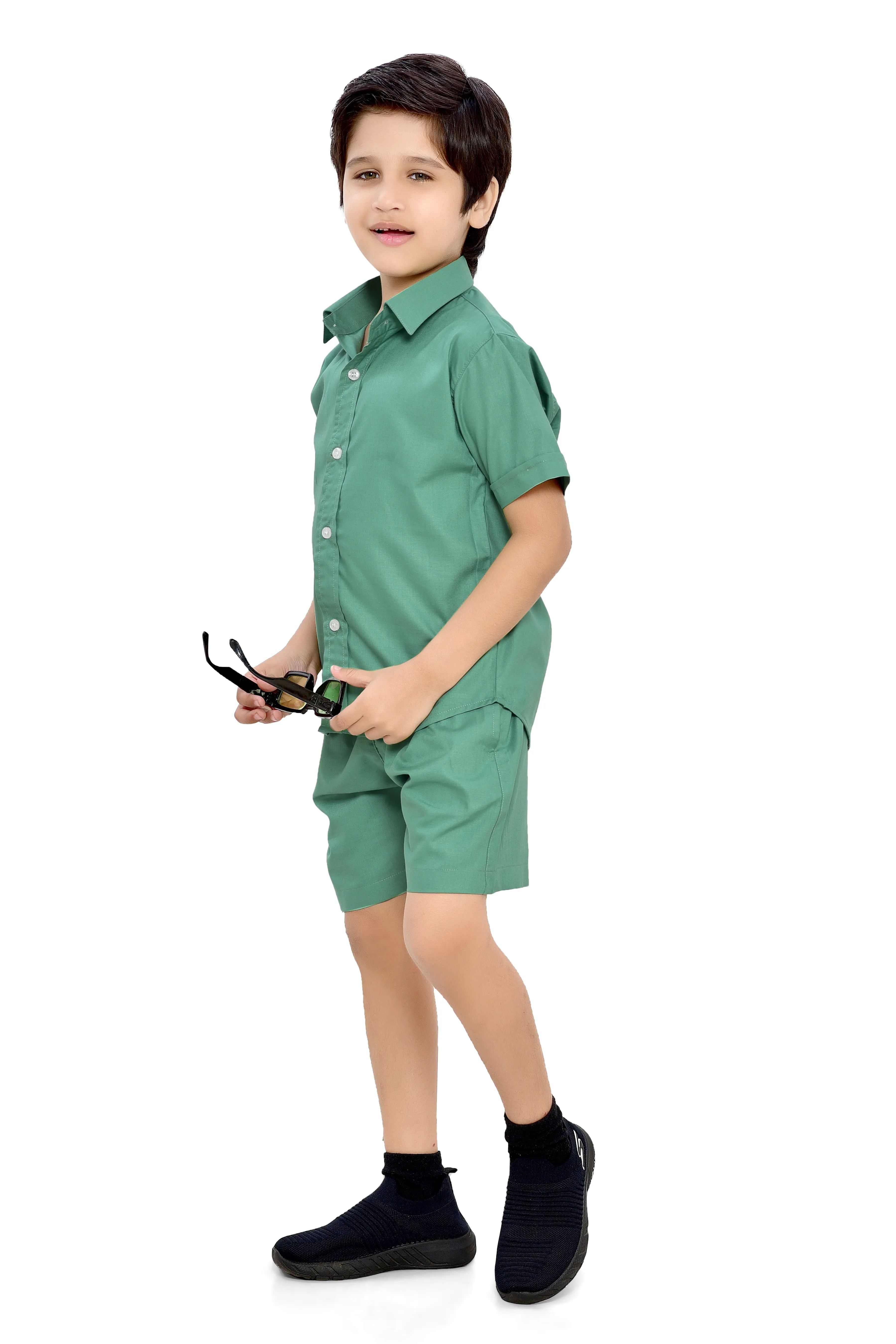 Summer Ready Plain Light Green Boys Cotton Co-Ord Set