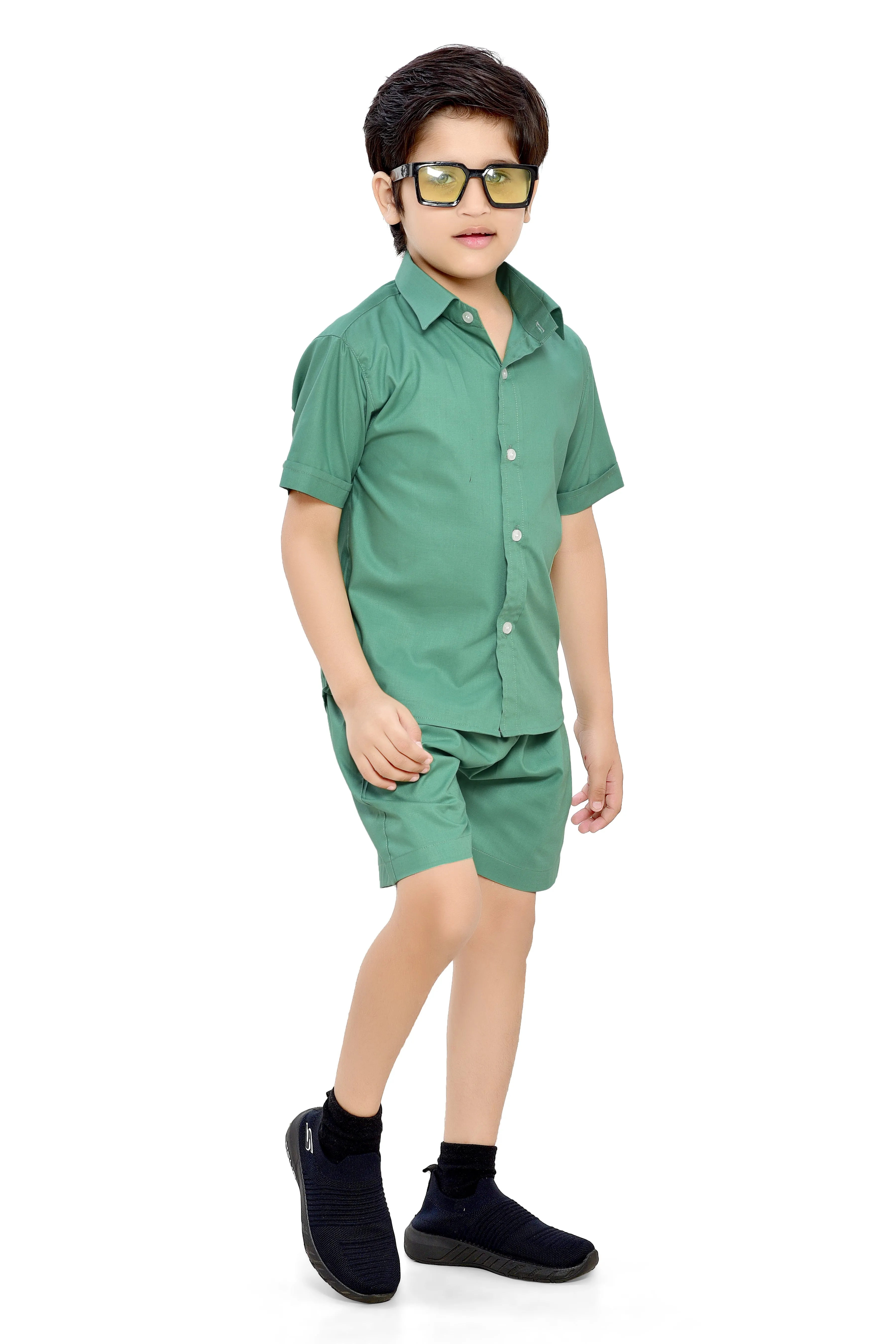 Summer Ready Plain Light Green Boys Cotton Co-Ord Set