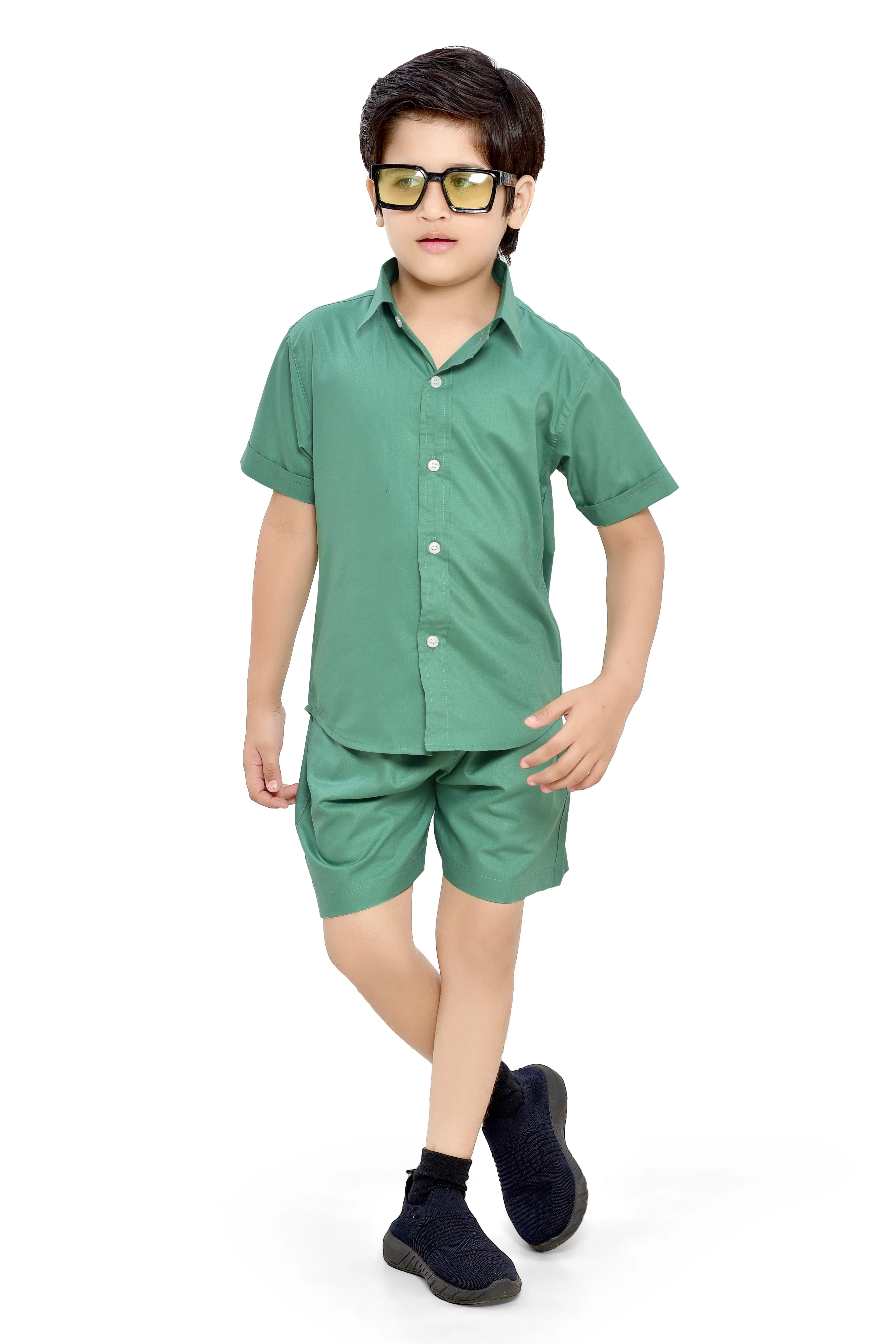 Summer Ready Plain Light Green Boys Cotton Co-Ord Set