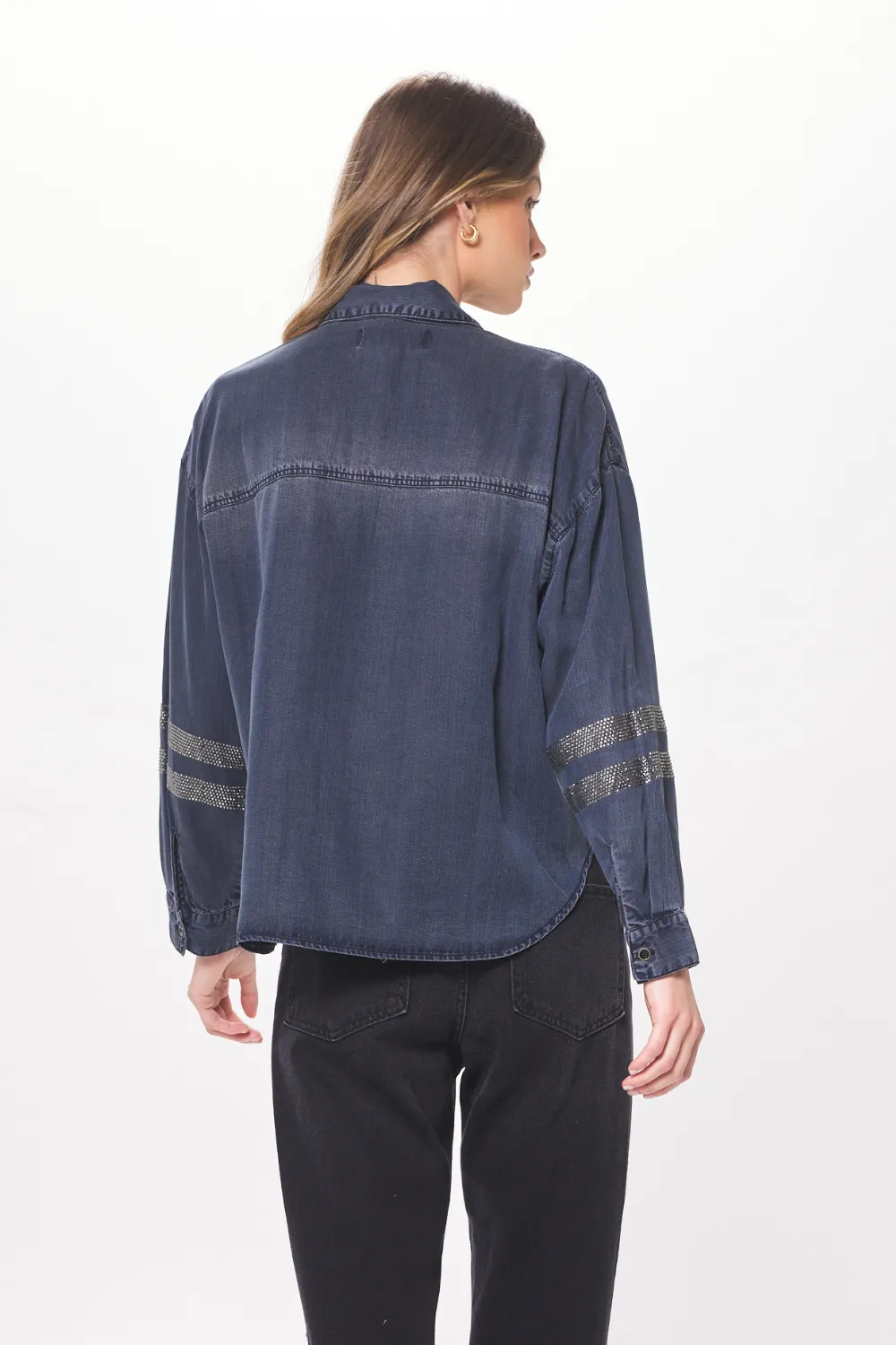 Tencel Button Up w/ Rhinestones