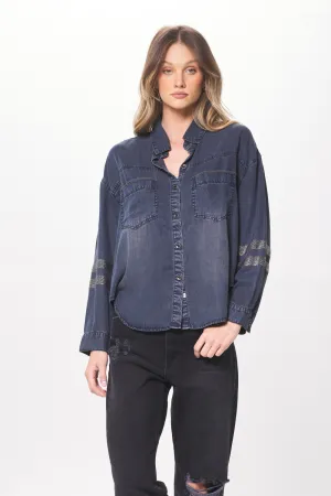Tencel Button Up w/ Rhinestones