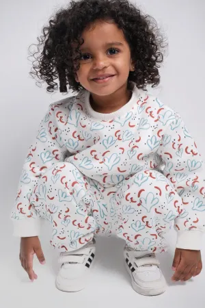 Unisex Offwhite Doodled Long-Sleeved Sweatshirt