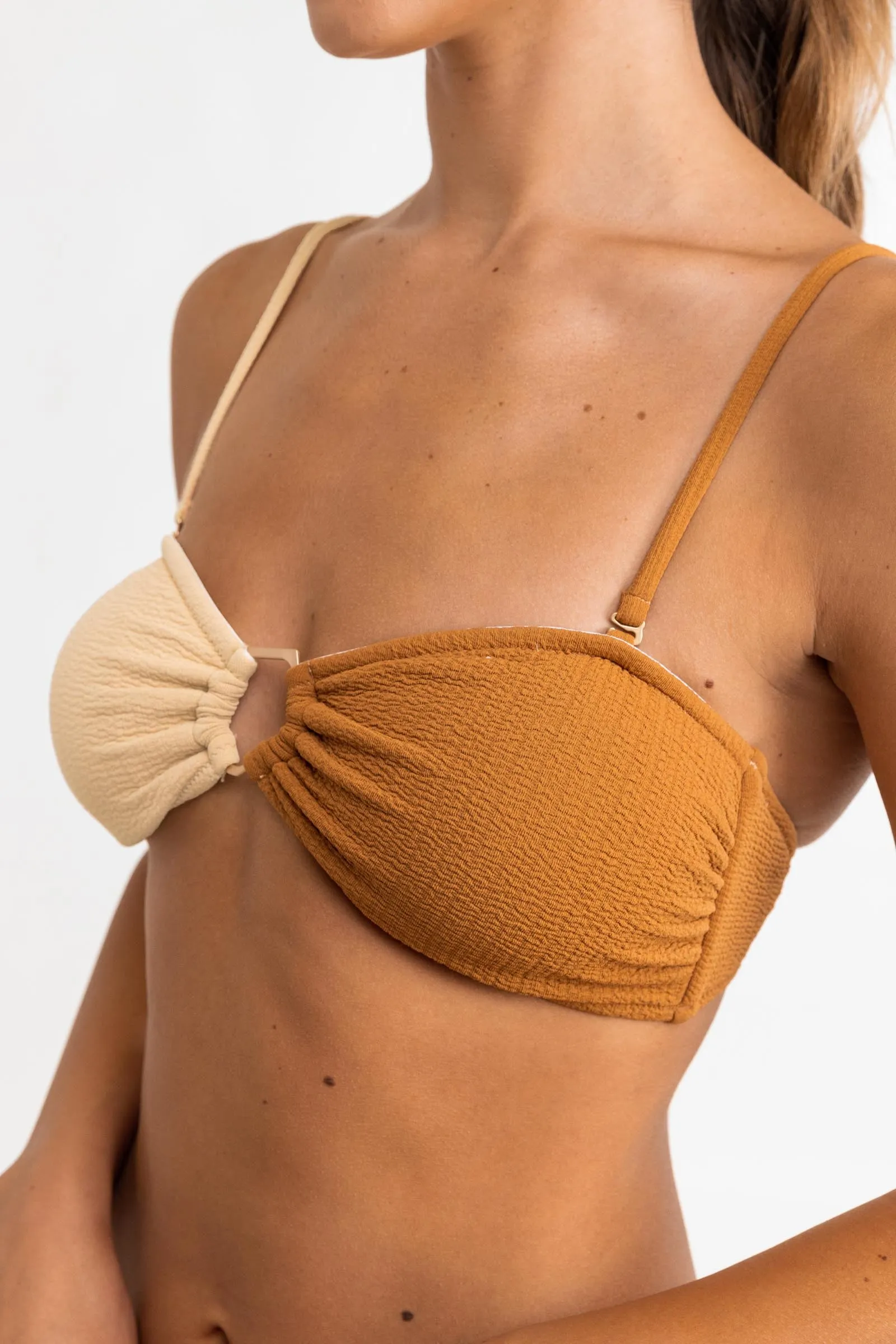 Warm Sands Spliced Two Tone O Ring Bandeau Top Golden Brown