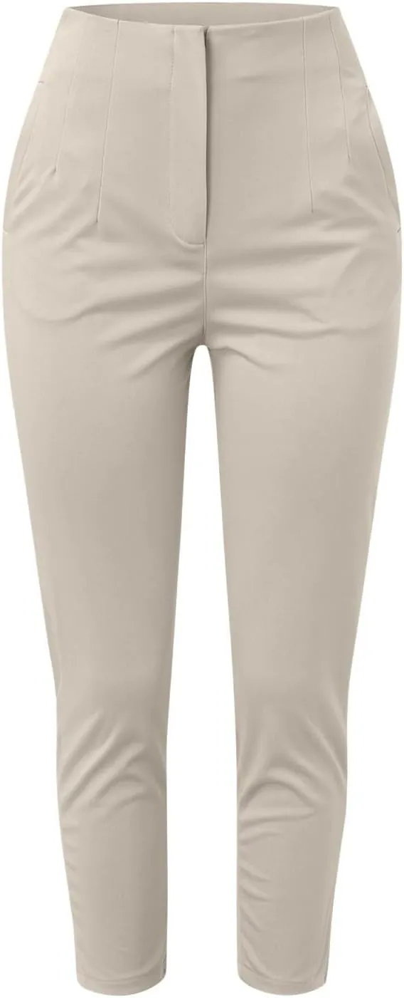 Women High Waist Cropped Work Pants Solid Zipper Trouser Pant Casual Baggy Elastic Waist Trouser Wide Leg Pant