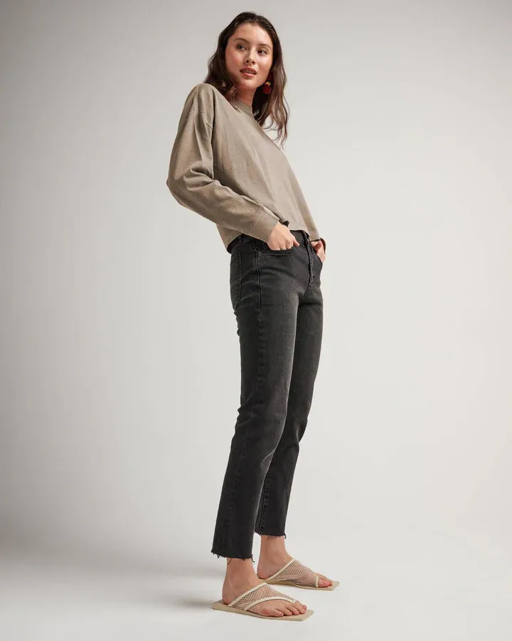 Women's Relaxed Crop Long Sleeve Tee - Warm Grey